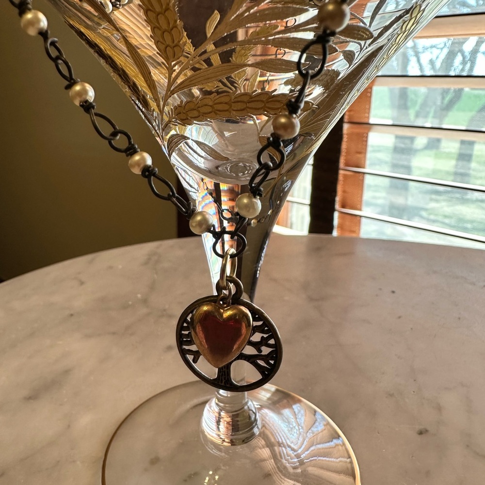 Heart Pendant Necklace with Pearl Accents